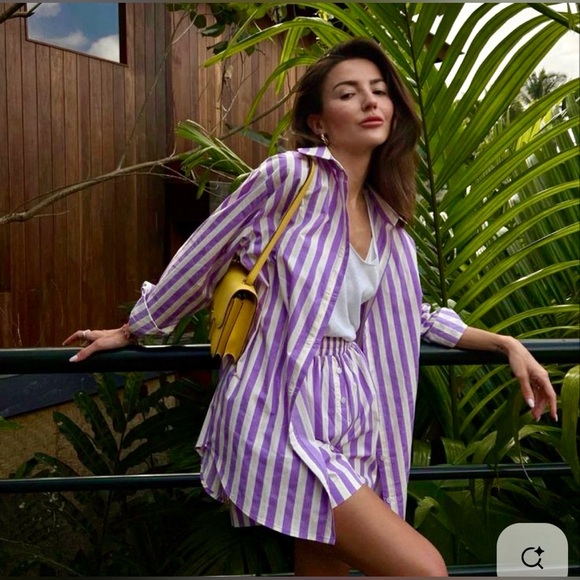The Frankie Shop Purple, Yellow and White Striped Shirt & Shorts Set Women’s - Picture 2 of 13